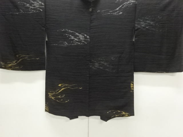 JAPANESE KIMONO / ANTIQUE TAISHO ROMAN: WAVE PATTERN WOVEN SINGLE PATT
